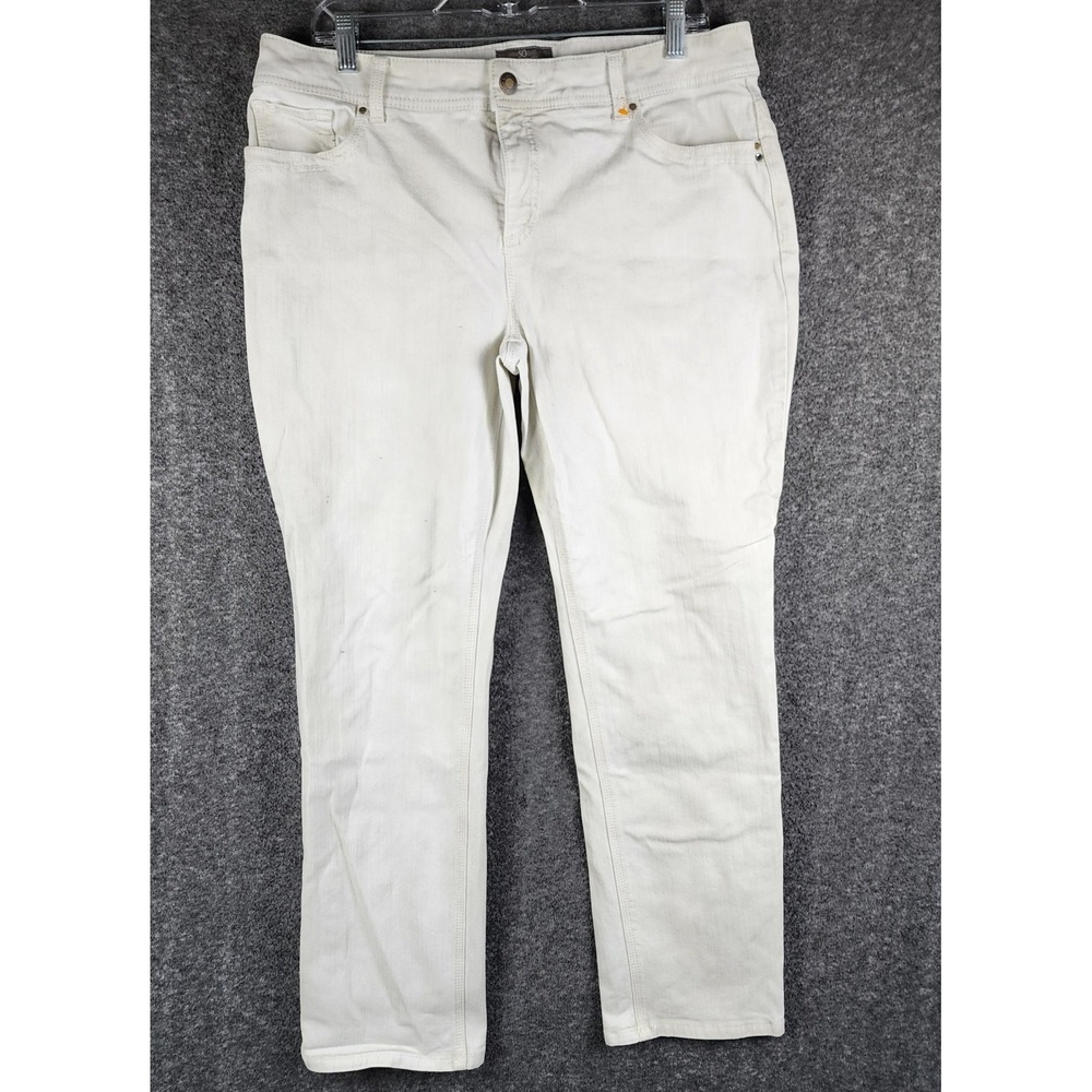 Chico's Pants Womens 2 Short So Slimming Cream Studded 5-Pocket Straight Leg